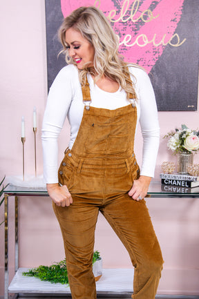 Celebrate Beauty Camel Solid Corduroy Overalls - RMP716CA