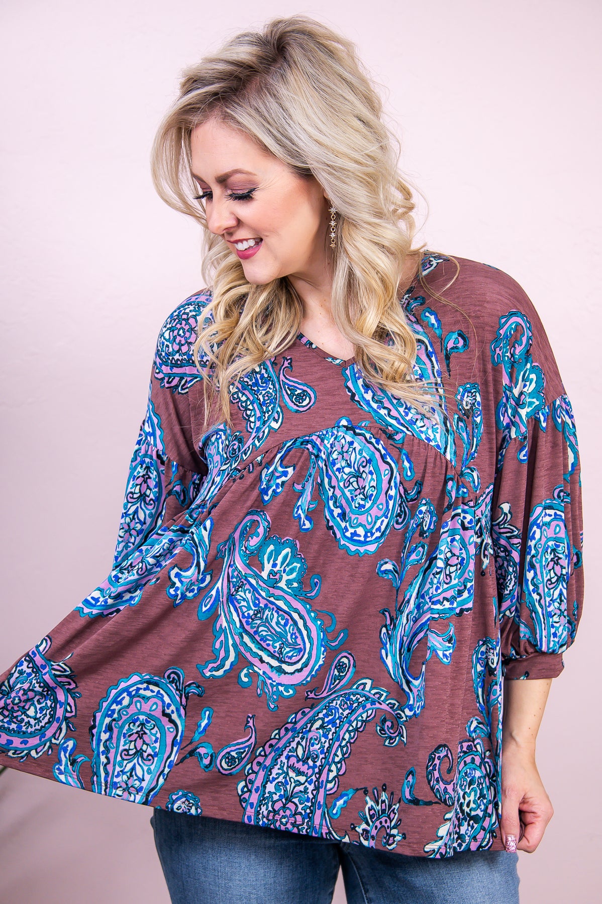 Feeling Inspired Brown/Multi Color Paisley V Neck Top - T8526BR