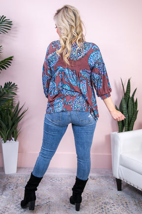 Feeling Inspired Brown/Multi Color Paisley V Neck Top - T8526BR