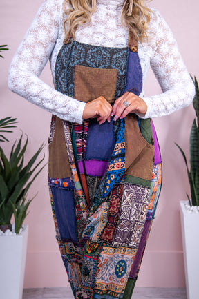 Reinventing Myself Multi Color/Pattern Patchwork Overalls - RMP824MU