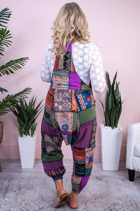 Reinventing Myself Multi Color/Pattern Patchwork Overalls - RMP824MU