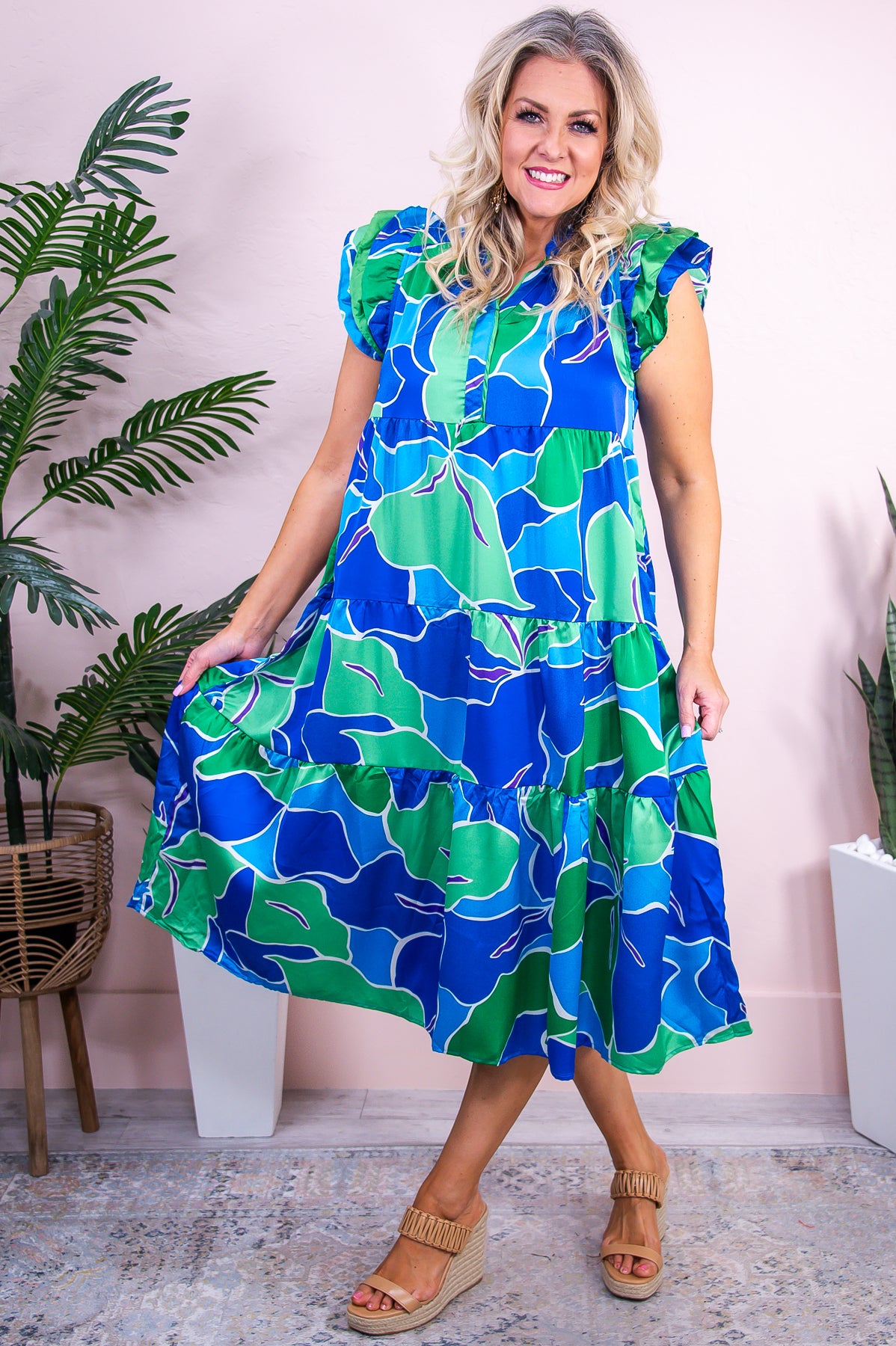 She's A Trend Setter Blue/Green Printed Maxi Dress - D5200BL
