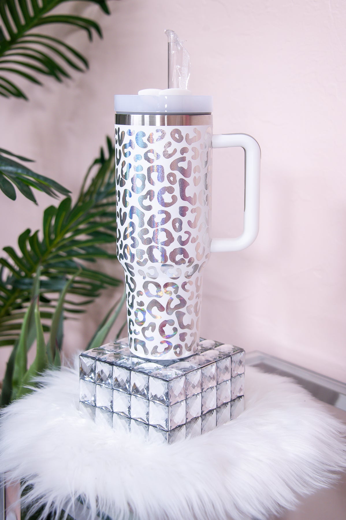 White/Silver Printed Holographic 40 Oz Tumbler - TBL046WH