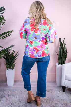 Bohemian Bliss Green/Multi Color Floral Top - T10098GN