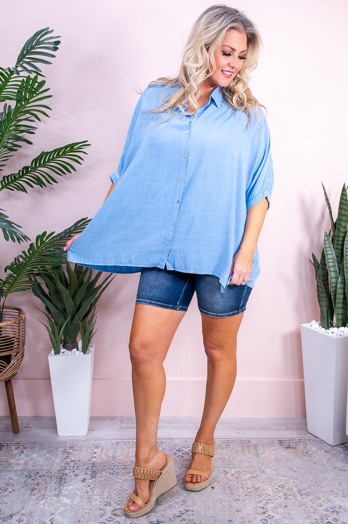 Never Basic Always In Style Denim Blue High-Low Top - T9238DBL