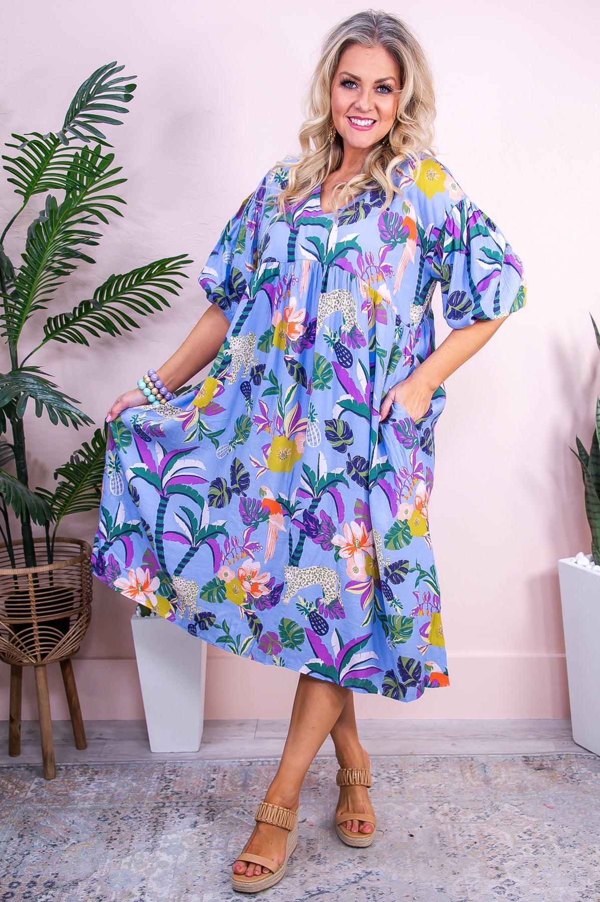 Dreaming Of Paradise Periwinkle/Multi Color Floral/Printed Dress - D5214PW