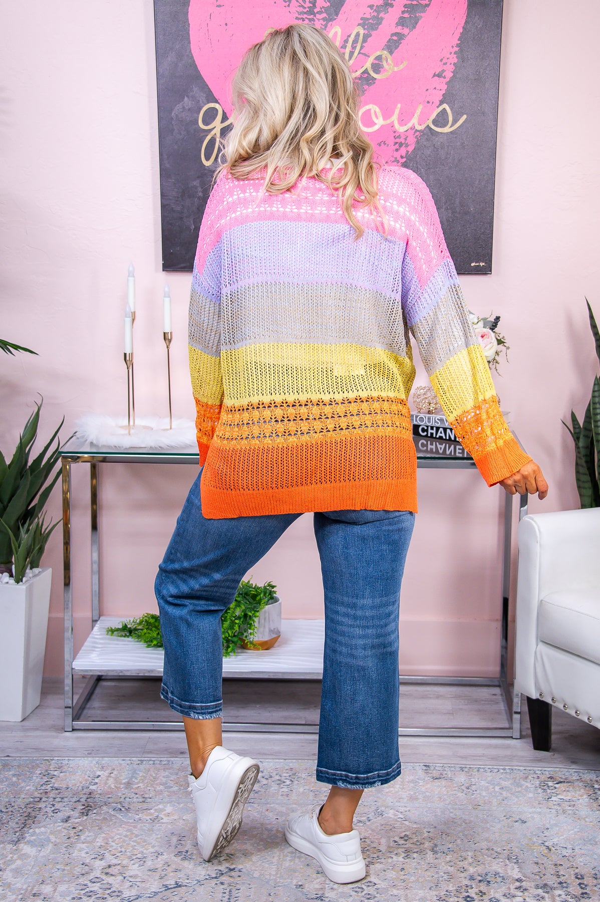 Until Your Mine Orange/Multi Color Striped Knitted Mesh Top - T7840OR