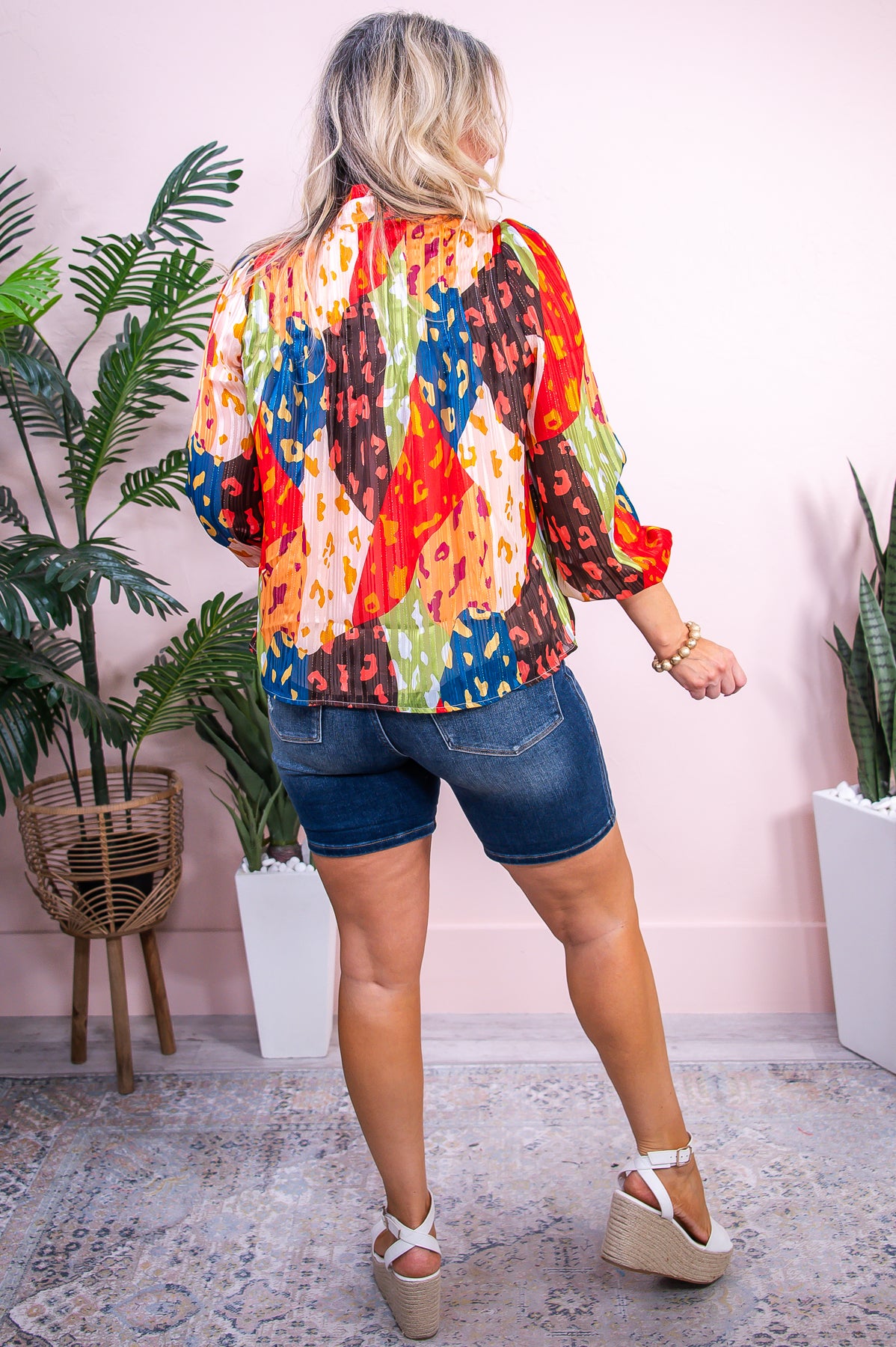 Exotic State Of Mind Orange/Multi Color Printed Colorblock Sheer Top - T9249OR
