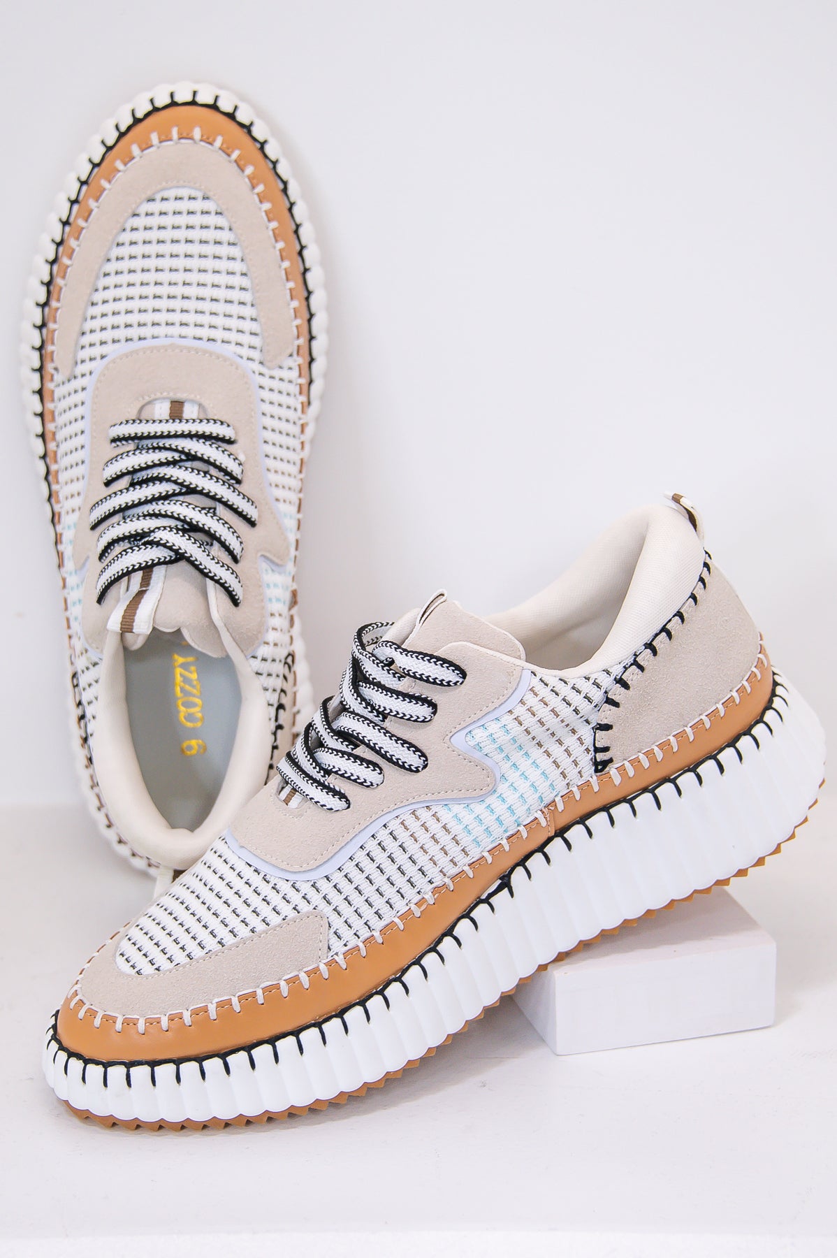 Don't Be Jealous Beige/Multi Color Woven Platform Sneakers - SHO2692BG