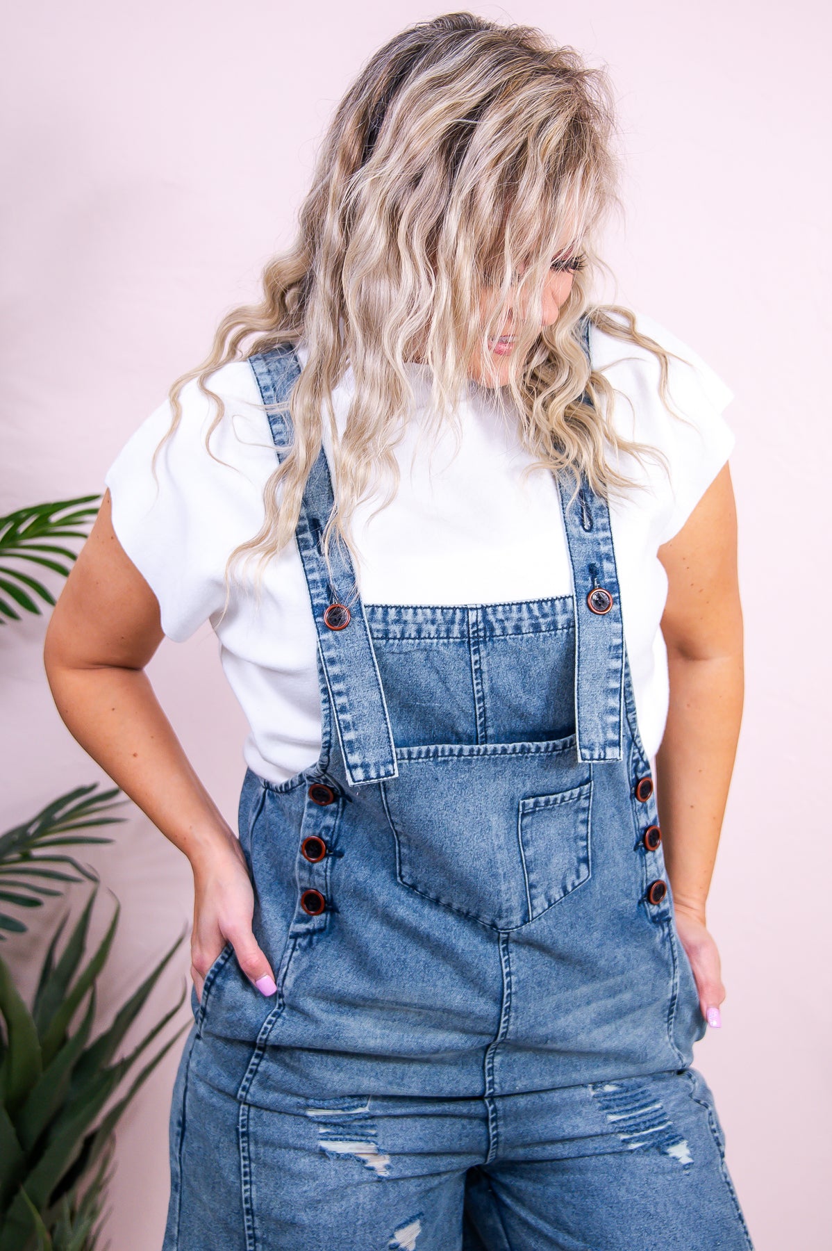 She is Beauty And Grace Vintage Denim Distressed Overalls - RMP780VDN