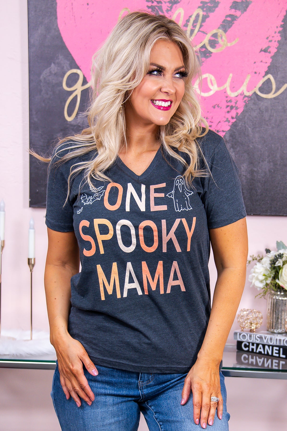 One Spooky Mama Charcoal Graphic Tee - A2950CH