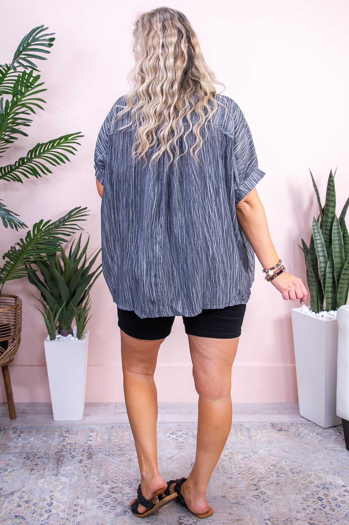 Tempted By Fate Charcoal Gray/Ivory Printed Top - T9256CG
