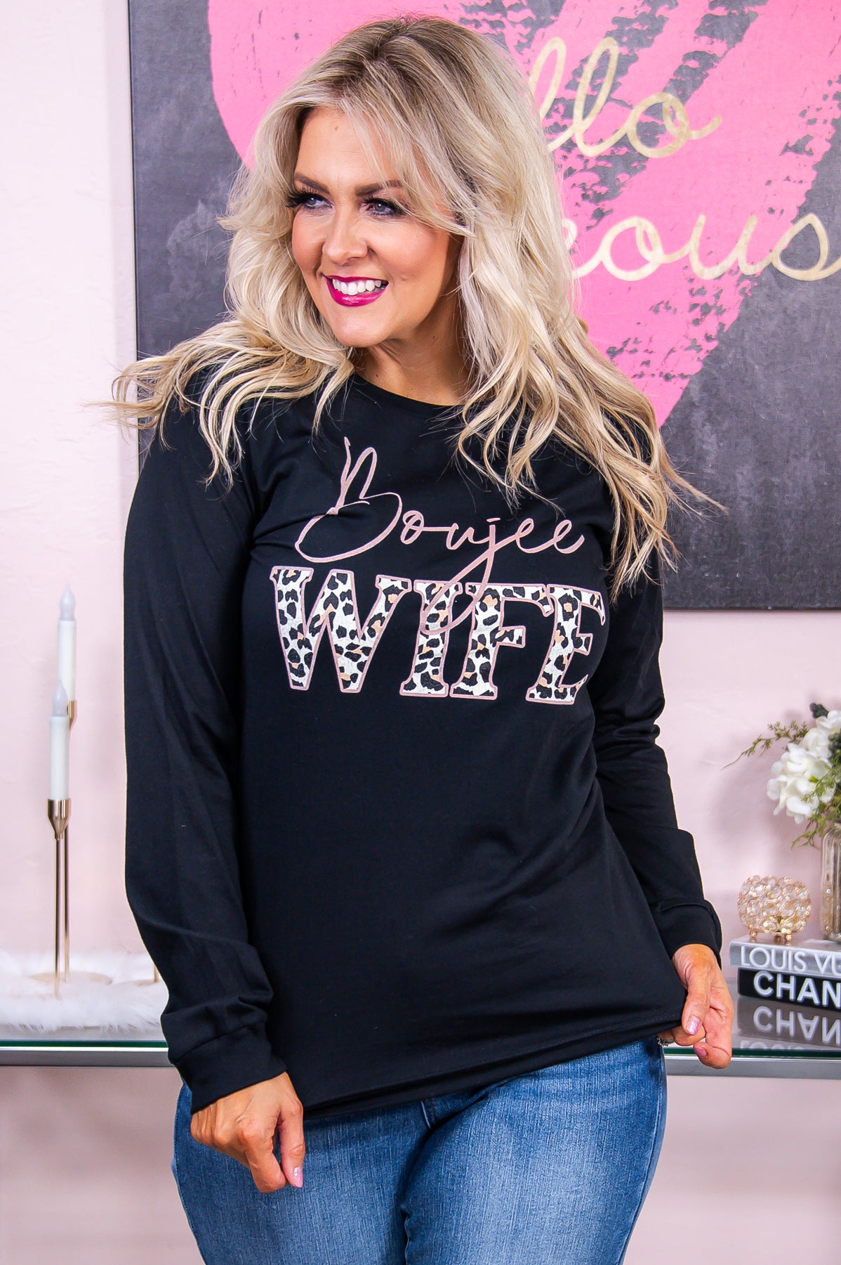 Boujee Wife Black Long Sleeve Graphic Tee - A2946BK