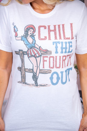 Chill The Fourth Out White Graphic Tee - A2762WH