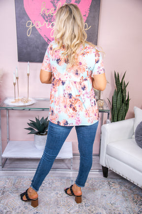 Surprise Blooms Mint/Peach Floral Babydoll Top - T7130MT