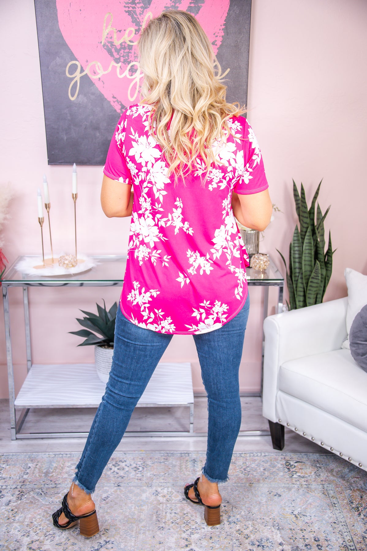 Full Of Fun Hot Pink/Ivory Floral Top - T7131HPK