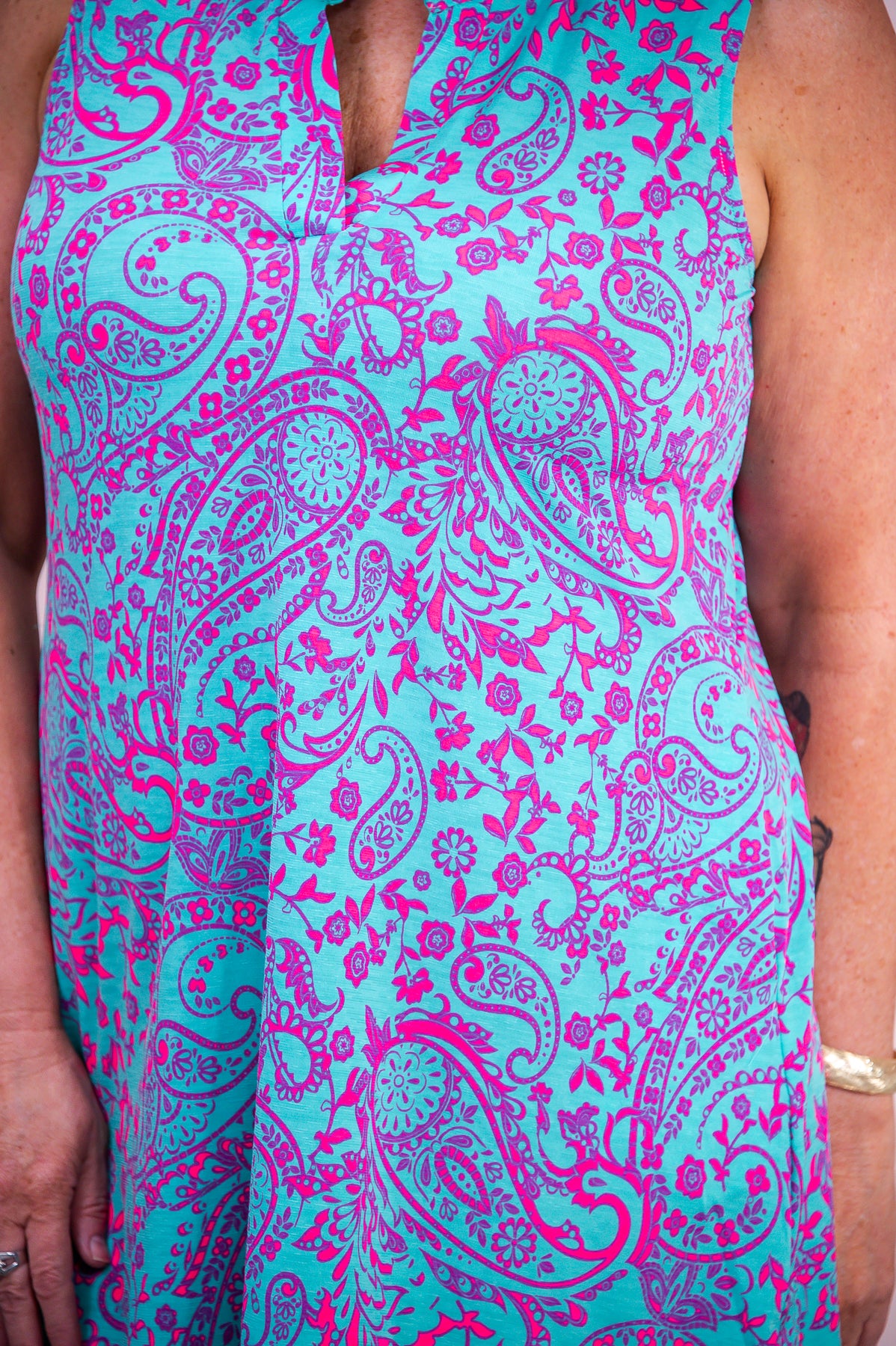 Bora Bora Babe Turquoise/Multi Color Paisley Dress - D5222TU