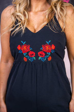 Simply Blissful Black/Multi Color Floral Embroidered Romper - RMP659BK