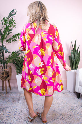 Springtime Is Calling Hot Pink/Multi Color Printed Dress - D5224HPK