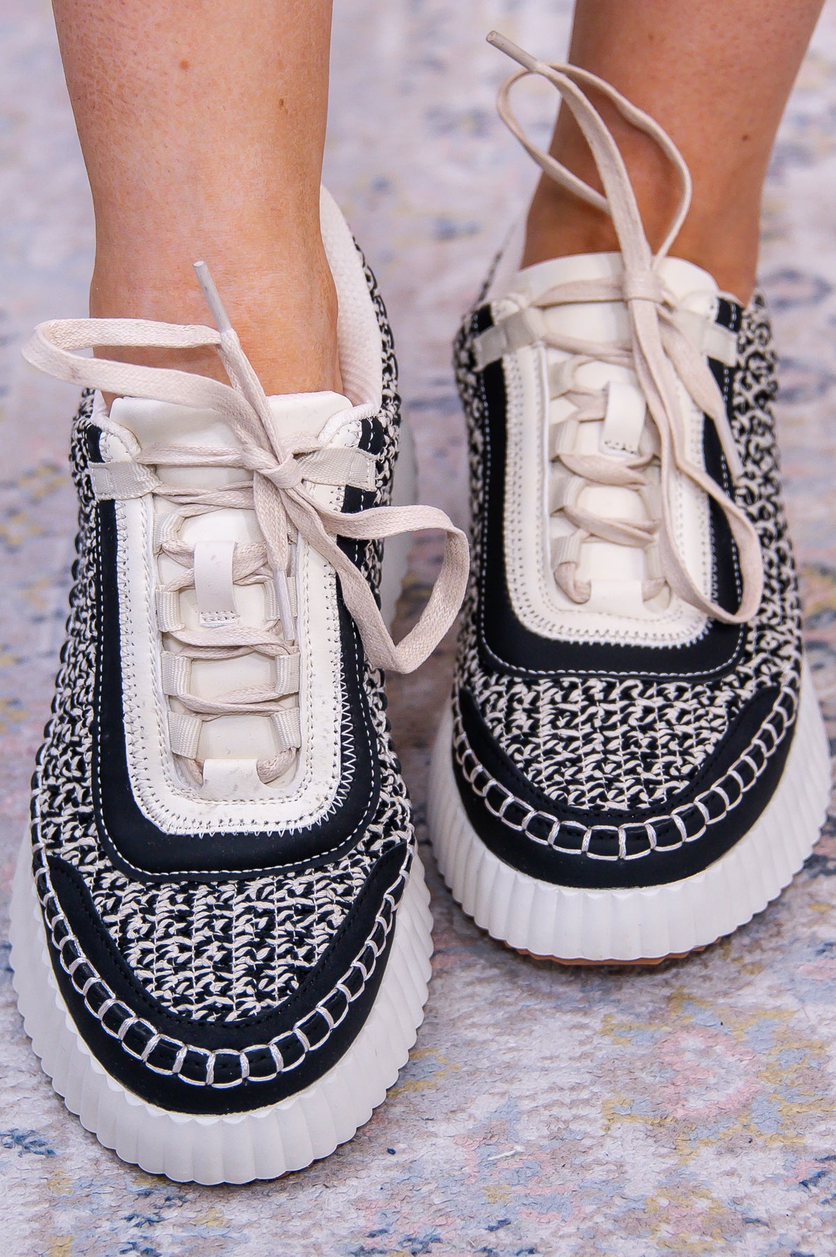 Match My Vibe Black/Beige Crocheted Platform Sneakers - SHO2693BK