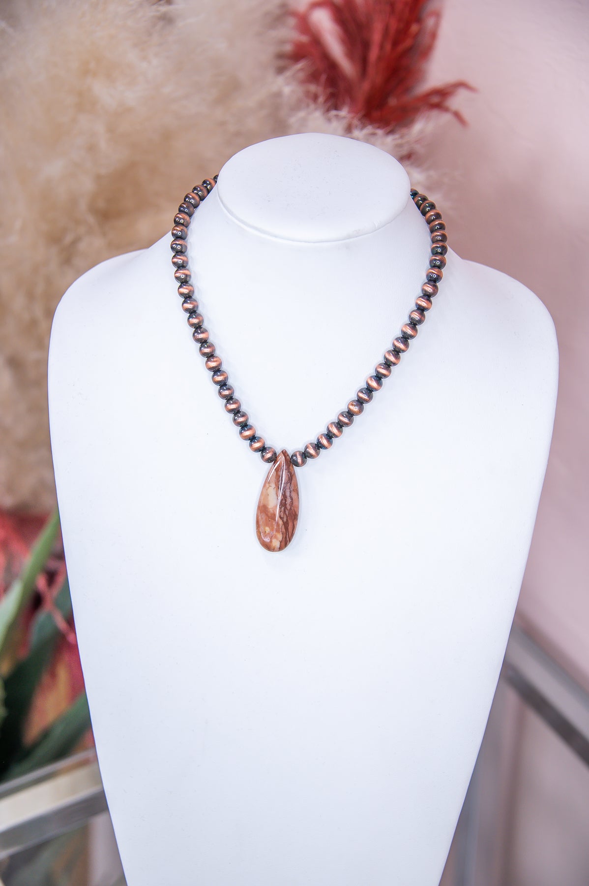 Copper/Brown Stone Pendant Beaded Necklace - NEK4196CP