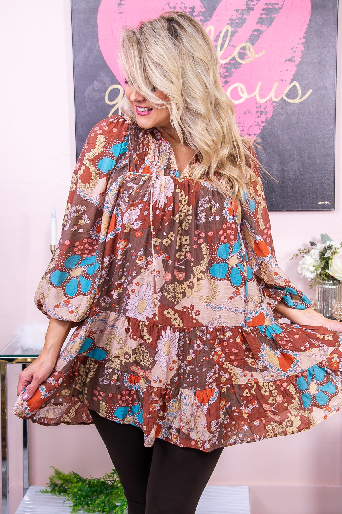 Swish And Sway Brown/Multi Color Floral Dress - D4985BR