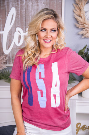 "USA" Heather Red Graphic Tee - A2769HRD