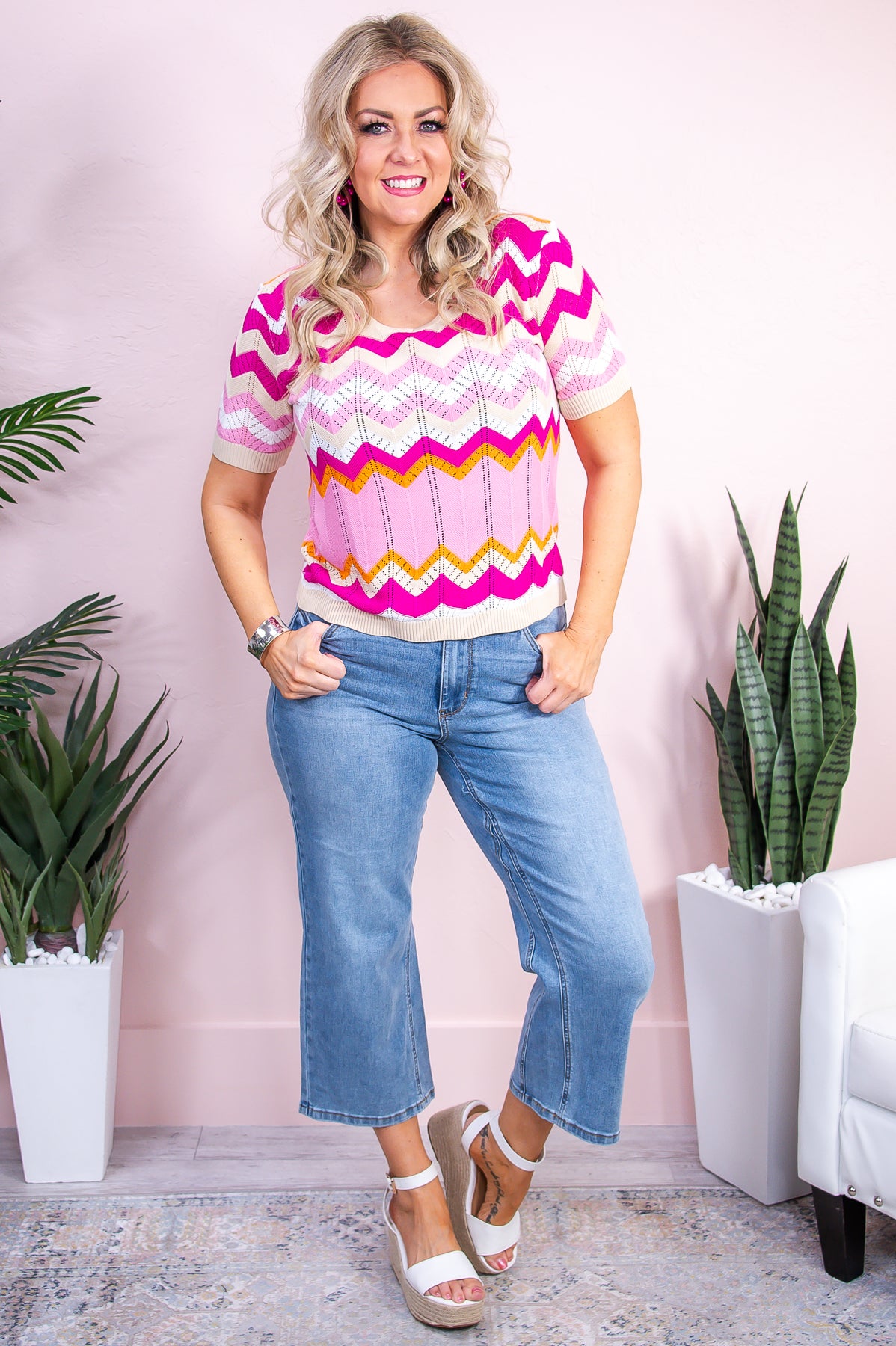 Love Is A Gamble Pink/Multi Color Striped knitted Top - T9300PK