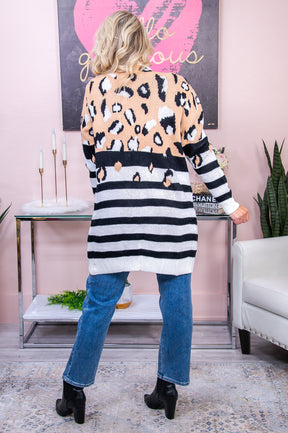 Looking Fierce Ivory/Multi Color Printed/Striped Cardigan - O4962IV