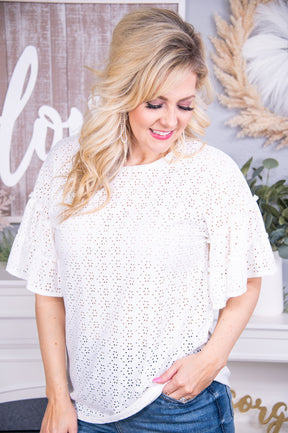 Gleaming With Bliss Ivory Solid Embroidered Top - T7162IV