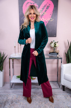 There Is Always Hope Green Velvet Long Cardigan - O4968GN