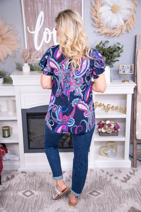 Sunny Day Darling Navy/Multi Color Paisley Top - T7168NV