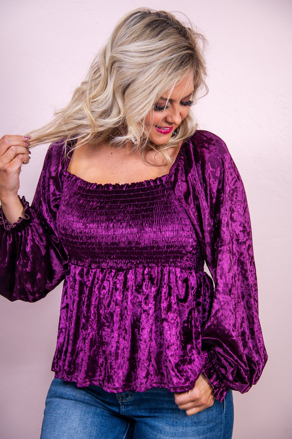 You're Strong Enough Plum Solid Velvet Top - T8587OL