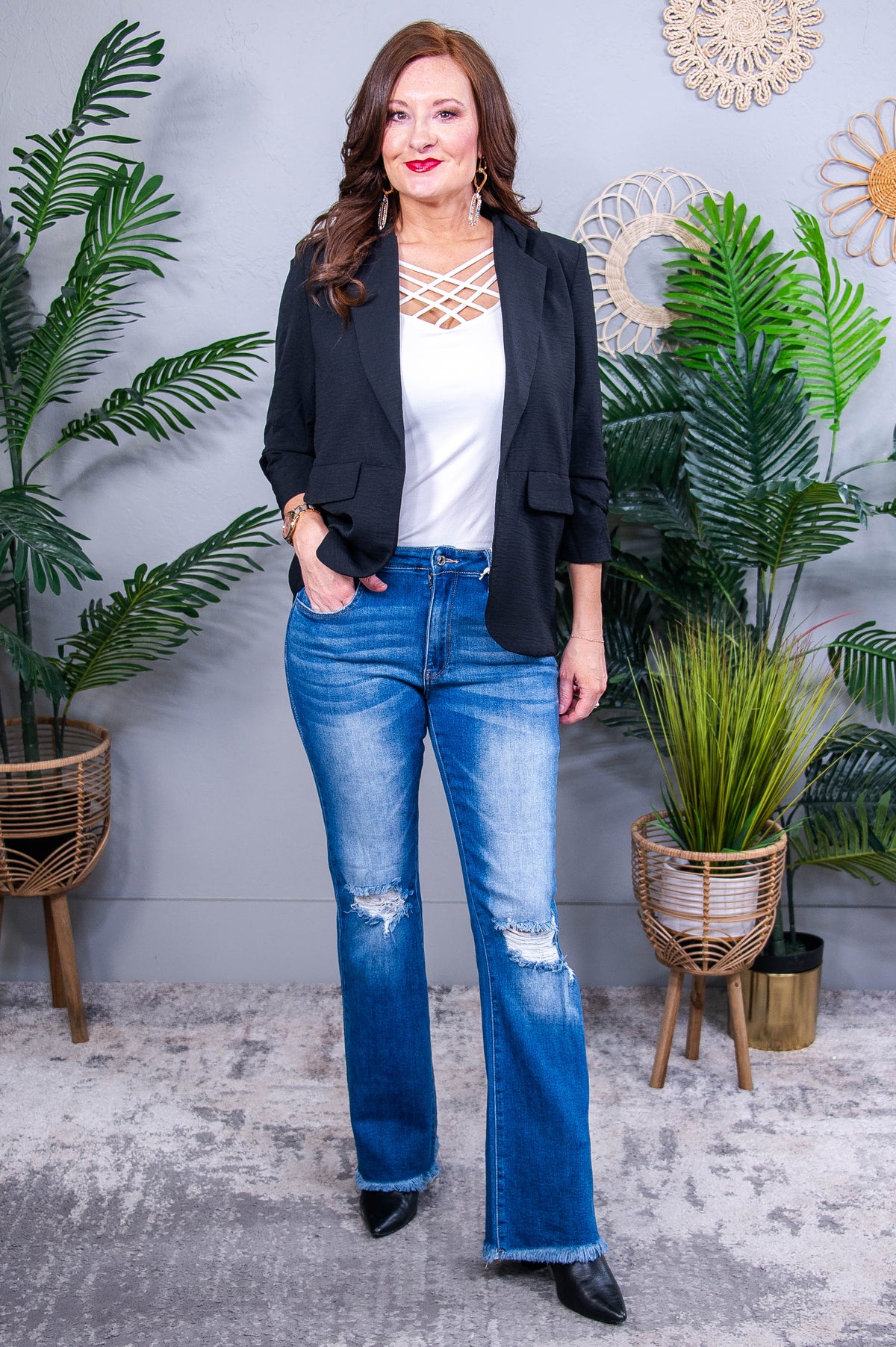 Mia Bytos Raw Hem Distressed High Rise Bootcut Jeans - K1285DN