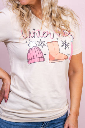 Winter Vibes Soft Cream Graphic Tee - A3087SCR