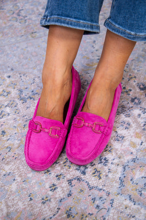Step Into Happiness Fuchsia/Gold Slip On Loafers - SHO2621FU