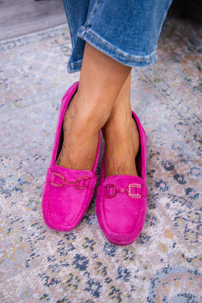 Step Into Happiness Fuchsia/Gold Slip On Loafers - SHO2621FU