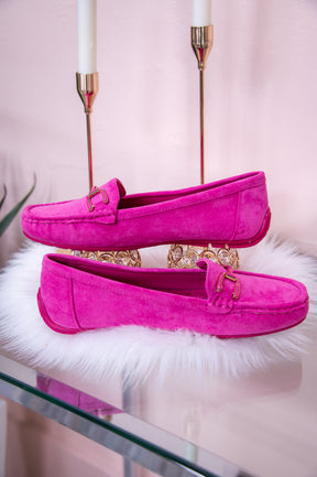 Step Into Happiness Fuchsia/Gold Slip On Loafers - SHO2621FU