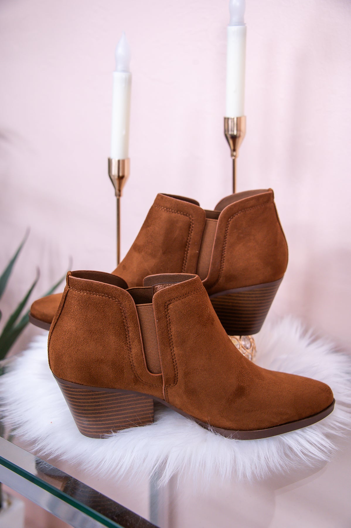 Let's Get Lost Together Cognac Slip On Booties - SHO2622CGN