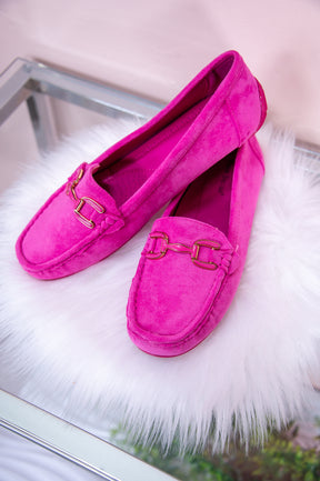 Step Into Happiness Fuchsia/Gold Slip On Loafers - SHO2621FU
