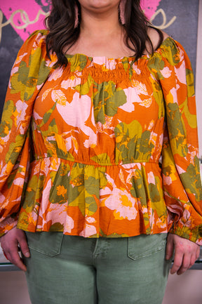 Keep Loving Yourself Rust/Multi Color Floral Off The Shoulder Top - T7629RU