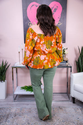 Keep Loving Yourself Rust/Multi Color Floral Off The Shoulder Top - T7629RU