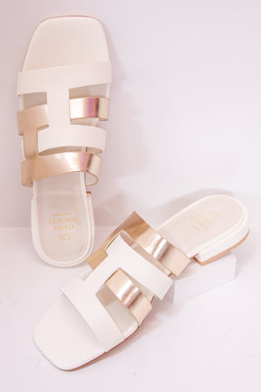 Classy But Always Sassy White/Pewter Slip On Sandals - SHO2696WH