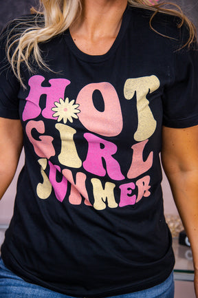 Hot Girl Summer Black Graphic Tee - A2780BK