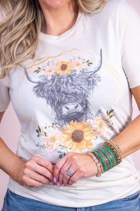 Not Today Heifer Natural Cow/Floral Graphic Tee - A3292NA