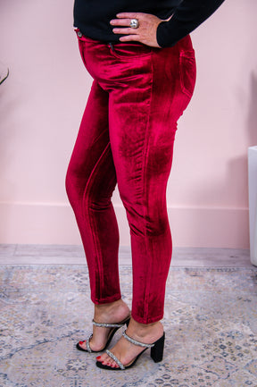 Classy But A Little Sassy Burgundy Solid Velvet Pants - PNT1541BU