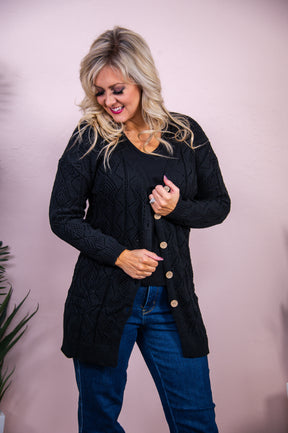 Where The Willows Weep Black Solid Knitted Cardigan - O5207BK