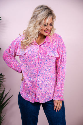 Sparkle With All Your Heart Pink/Multi Color Sequins/Velvet Jacket - O5204PK