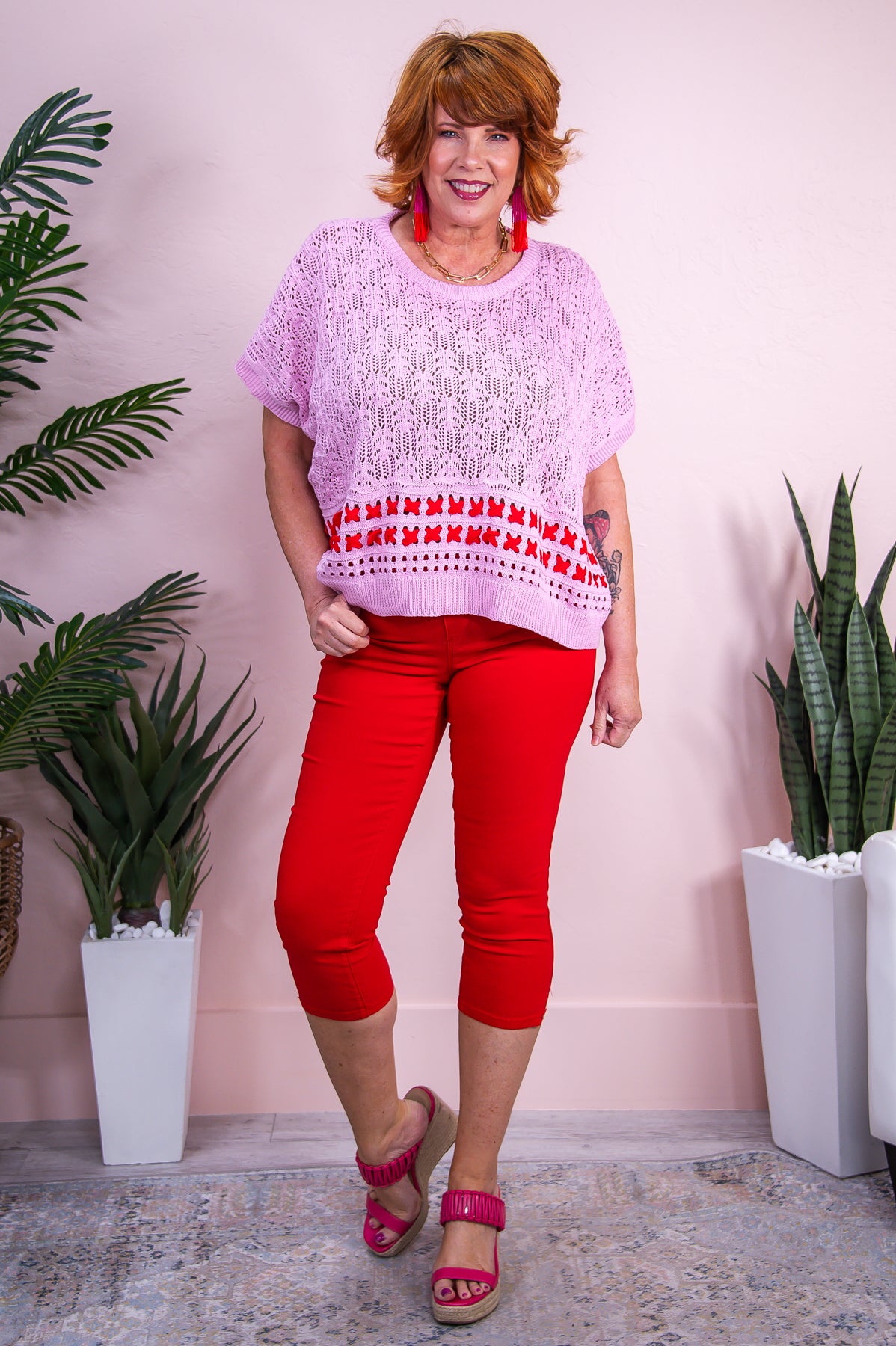 Pages Of Life Pink/Red Knitted Top - T9329PK