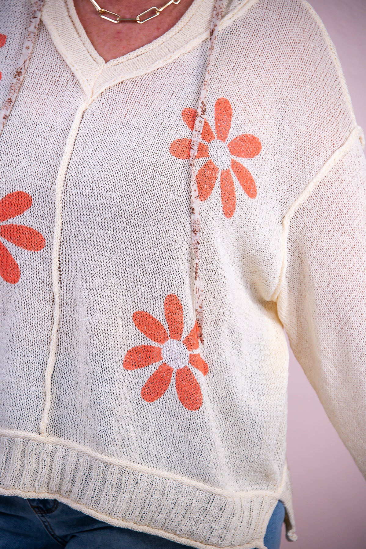 Loving These Rainy Days Cream/Orange Floral Hooded Top - T9326CR